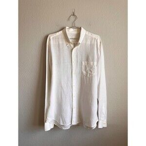 120% LINO Men's Italian Collar Regular Fit Button Down Shirt in White Size XL